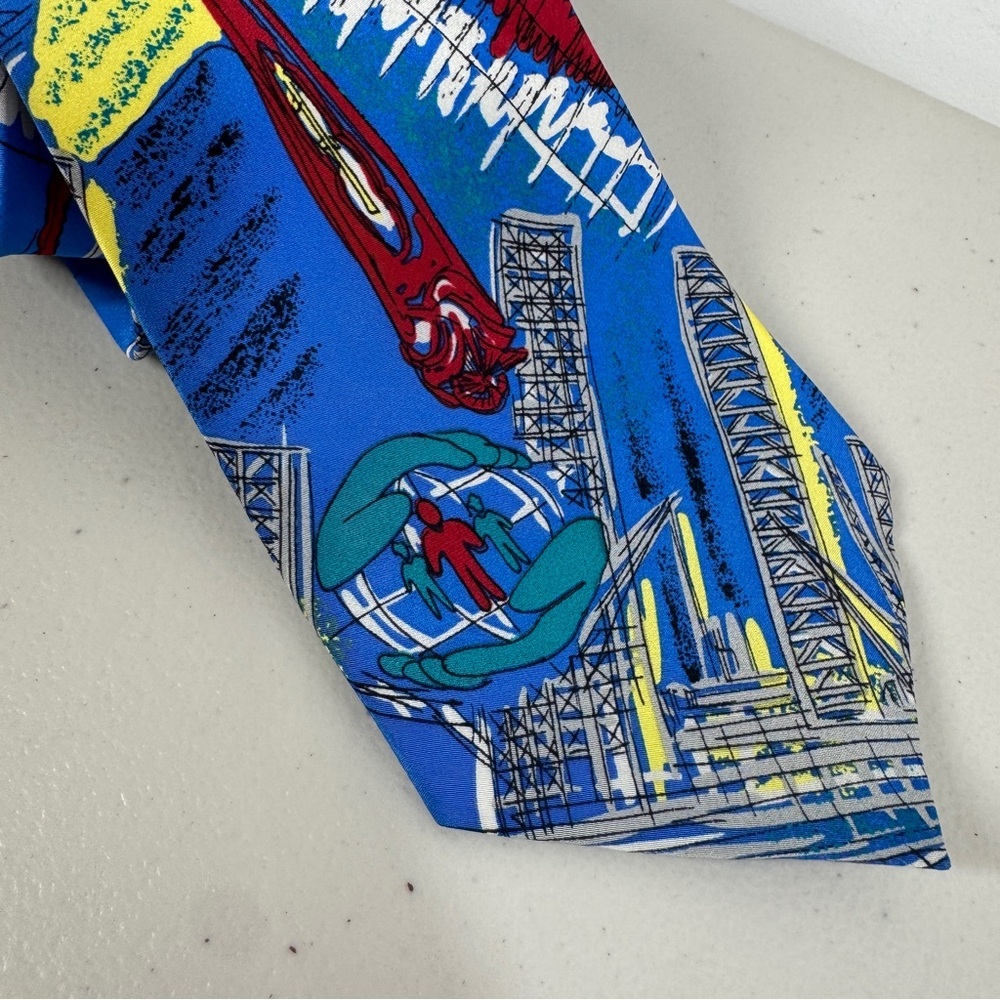 Schimberger Vienna Silk Tie Blue Novelty Architecture Designer Necktie Preppy - Picture 3 of 14